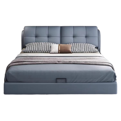 意式轻奢真皮床现代简约双人床 主卧室1.8米高级感大床 极简家用小户型1.5米单人软包床(多色可选 拍下请备注)