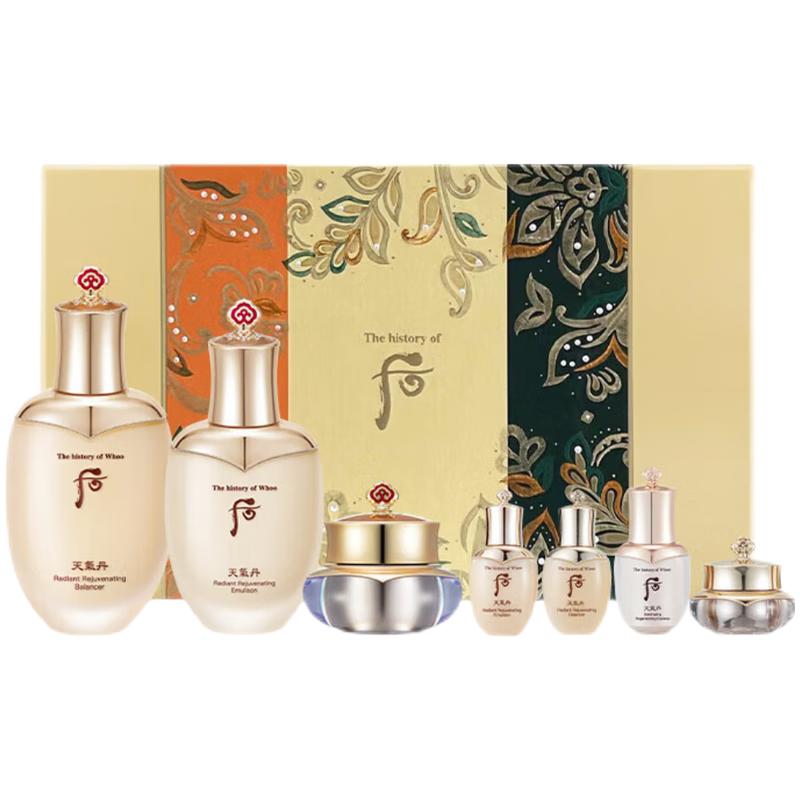Whoo后套装盒套装护肤化妆品保湿 面部护肤套装礼盒 天气丹华泫花献七件套装套盒(提亮抗皱)