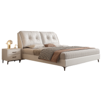 意式真皮1.8米主卧婚床 双人大床 现代简约轻奢高级感1.5米软包皮床 小户型家用(多色可选 拍下请备注)