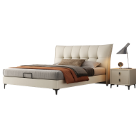 意式轻奢真皮床极简北欧风大主卧婚床软包床静音双人床米括N007