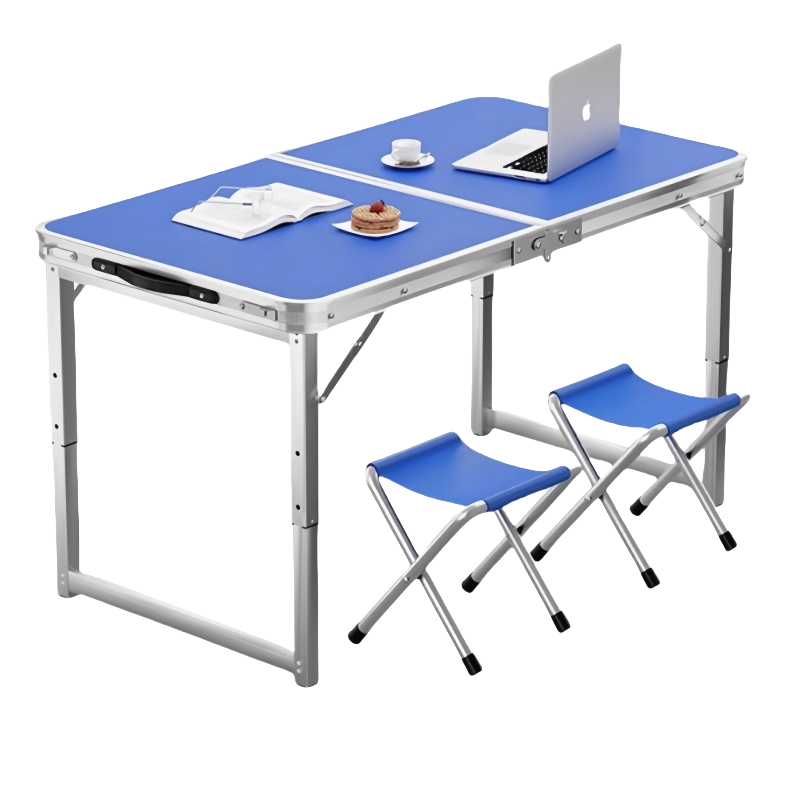 悦兴诚折叠桌 100cm蓝色+2布凳 组