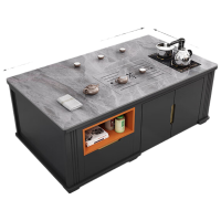 锦北岩板茶几客厅茶台烧水壶一体桌家用泡茶台办公室茶桌1.4米灰色