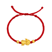 足金999貔貅双金珠红绳手绳