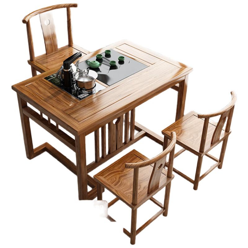 戴劲阳台茶桌椅组合家用小茶台新中式茶桌简约小户型茶几1米中圆茶桌+3月牙椅