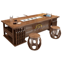 戴劲书画桌木书桌椅组合办公室写字台画案书法国学桌 1.8米厚德桌+1梳背椅+2圆鼓凳