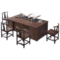 晋舰新中式茶桌椅组合茶台茶具套装一体桌阳台办公室泡茶桌2.2米1铜套梳背椅4铜套月牙椅