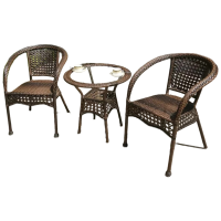 戴劲藤椅阳台桌椅室外庭院藤编椅子花园茶几藤椅组合2椅+60透明圆桌