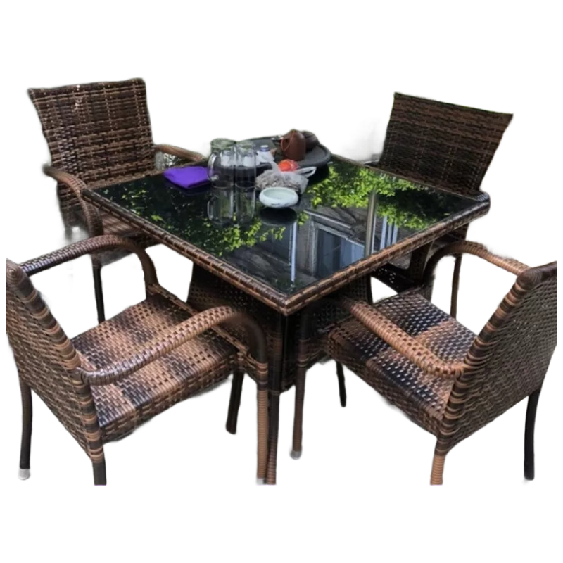 晋舰藤椅阳台桌椅室外庭院藤编椅子花园茶几藤椅组合4半包椅90编藤方桌