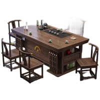 锦北茶桌椅组合办公室功夫茶几泡茶台套装一体家用小户型喝茶桌 1.6米厚德载物+1梳背椅+4月牙椅