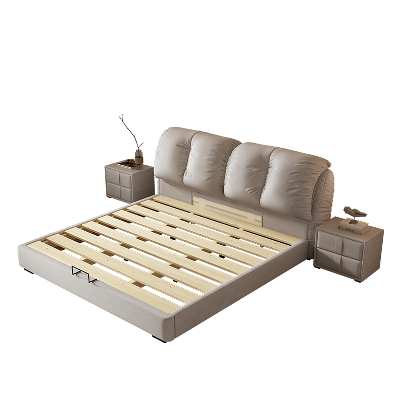 现代轻奢泡芙床奶油风科技绒布艺主卧双人床-米括家居AK139