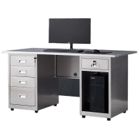 锦北不锈钢办公桌电脑桌无尘车间工作台家用防锈抽屉桌 1.6米五斗一空