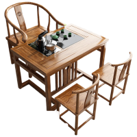 锦北阳台茶桌椅组合家用小茶台新中式茶桌简约小户型茶几 1米中圆茶桌+1圈椅+2月牙椅