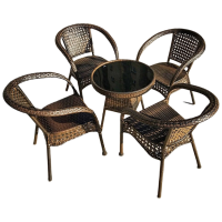 戴劲藤椅阳台桌椅室外庭院藤编椅子花园茶几藤椅组合4椅+60黑玻璃圆桌