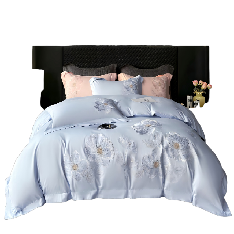 吉祥三宝 家纺床上用品素色精美刺绣天丝棉四件套