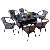 晋舰藤椅阳台桌椅室外庭院藤编椅子花园茶几藤椅组合6椅+150编藤长方桌