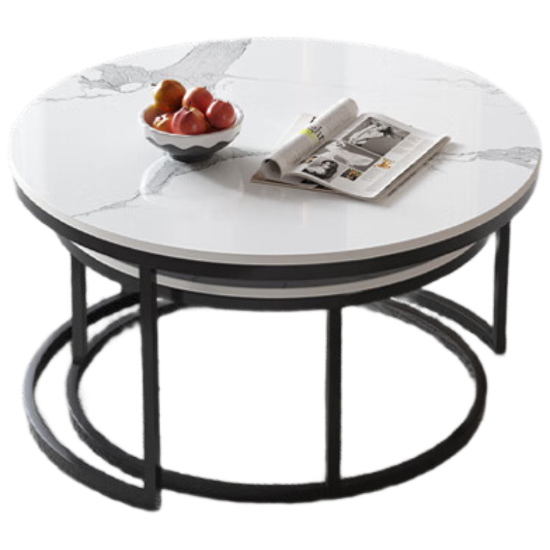 梓屋 茶几客厅轻奢茶几小户型沙发边几储物客厅家具大小圆茶几#意大利灰岩板[黑色框架]
