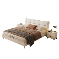 意式简约云端梦幻悬浮床2025新款主卧真皮床双人床-米括家居X001-13