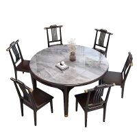 青木川 新中式实木餐桌椅组合客厅餐厅家用小户型可伸缩折叠多功能方圆两用吃饭桌子圆桌1.2米1.5米岩板圆形简约现代