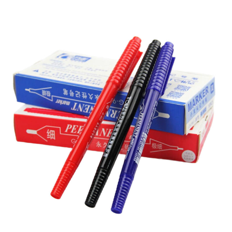 金万年 G-902 红色 0.5-1.0mm 双头记号笔小双头油性记号笔 10支/盒 办公用品 一盒装