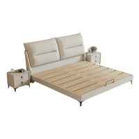 意式轻奢真皮床奶油风软包床极简大主卧双人床-米括家居N008