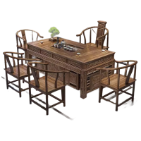 锦北新中式茶桌椅组合办公室泡茶台现代家用喝茶桌椅1.8单+1卷书椅+4围