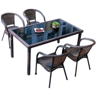锦北藤椅阳台桌椅室外庭院藤编椅子花园茶几藤椅组合4椅+90*150直角桌
