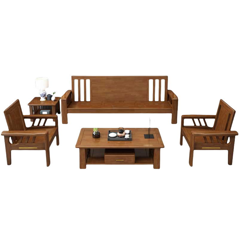 铭思达中式沙发组合1+1+3+茶几+方几套