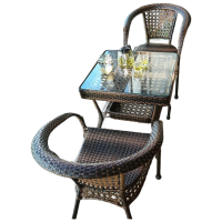 锦北藤椅阳台桌椅室外庭院藤编椅子花园茶几藤椅组合2椅+64透明玻璃方桌