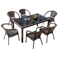 戴劲藤椅阳台桌椅室外庭院藤编椅子花园茶几藤椅组合6椅+90*150直角桌