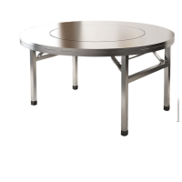 锦北不锈钢餐桌内置转盘圆桌内嵌转盘折叠桌加厚款1.46米内置1.0m转盘