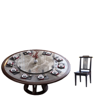 晋舰新中式岩板餐桌宴会桌酒店大圆桌家用饭桌饭店餐桌 1.5米一桌八椅