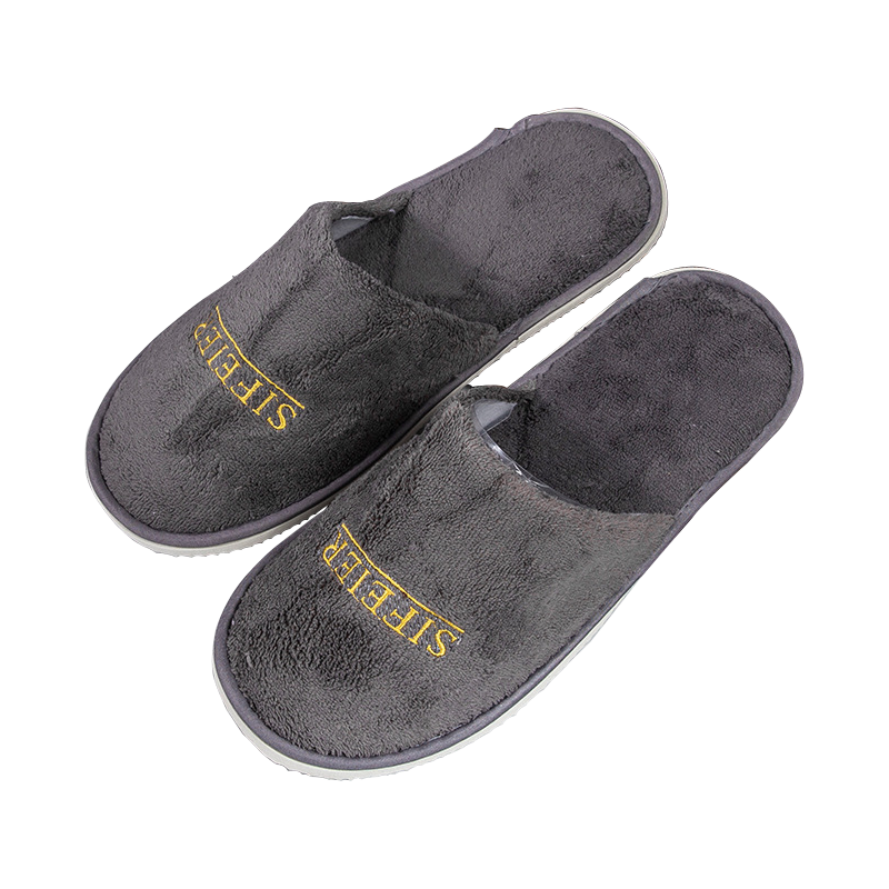 林可思 拖鞋 [绣字款]灰色珊瑚绒(内里拉毛绒) 双