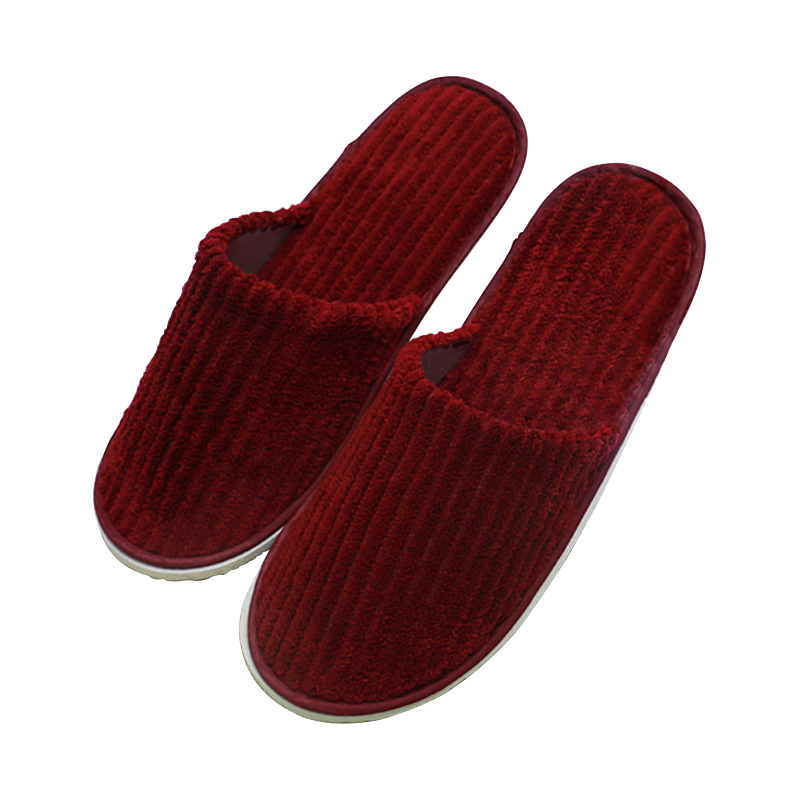 林可思 男款拖鞋 枣红抽条珊瑚绒[男款] 双