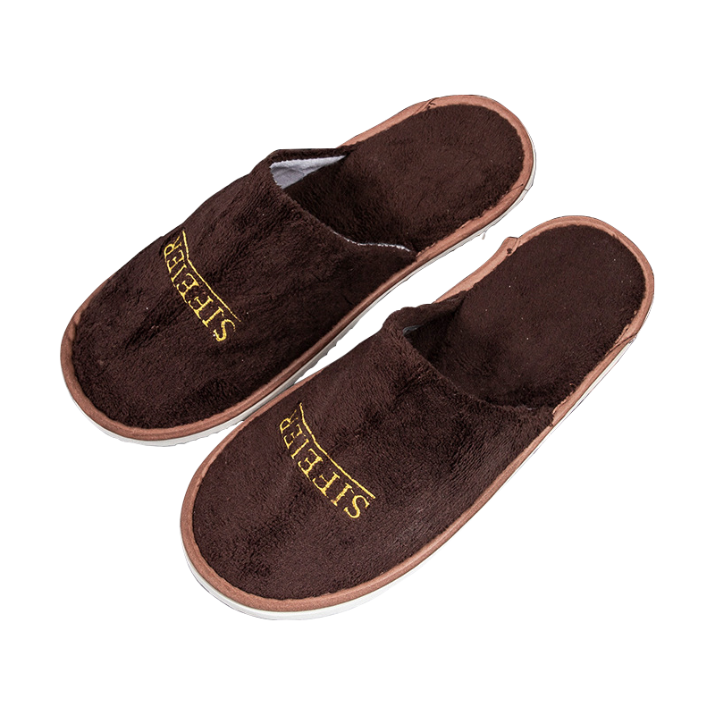 林可思 拖鞋 [绣字款]咖色珊瑚绒(内里拉毛绒) 双
