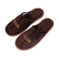 林可思 拖鞋 [绣字款]咖色珊瑚绒(内里拉毛绒) 双