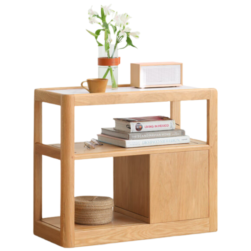 源氏木语轻奢沙发边柜侧边柜岩板边几实木北欧客厅移动边桌[原木色0.3m]