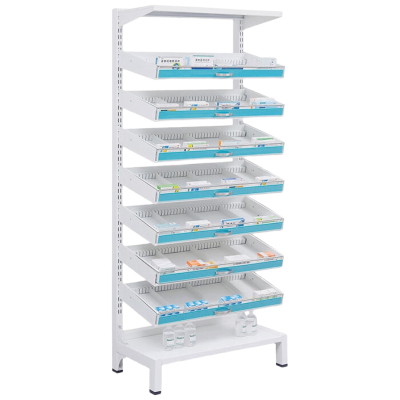 锦北药架医院开放式西药架加厚轨道式卫生室药品架 背空款单面七层