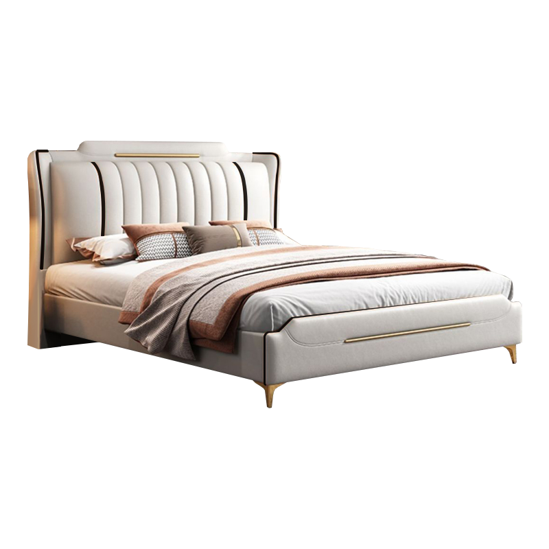 欧梵森 床 北欧轻奢皮床双人床1.8米家用储物主卧床实木床1.5m现代简约欧式大床意式极简皮艺床软包卧室家具婚床