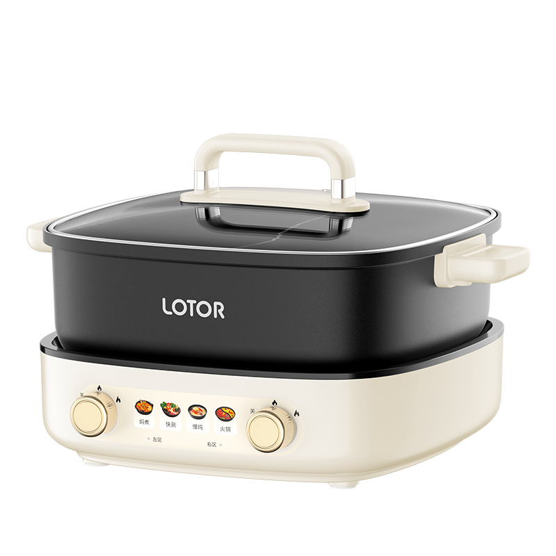 LOTOR电火锅分体电煮锅火锅专用锅家用3-5-8人火锅鸳鸯锅烤鱼锅煎锅分区双控电锅2000W多功能锅 6L 分体鸳鸯锅
