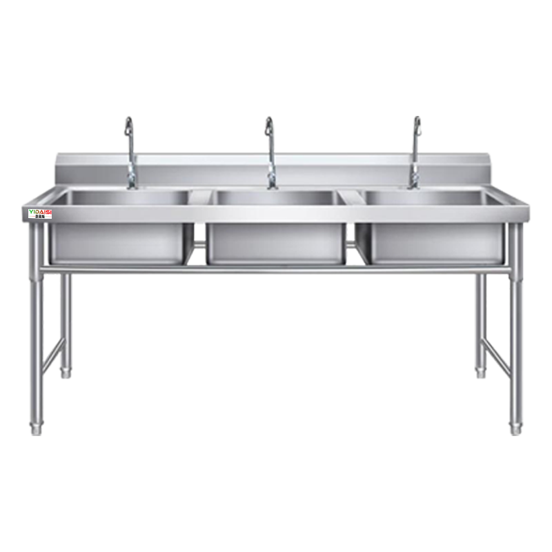 意黛斯 商用不锈钢水槽 三星水池 洗碗池消毒池1500*760*800+150 YDS-3XSC1576 201材质