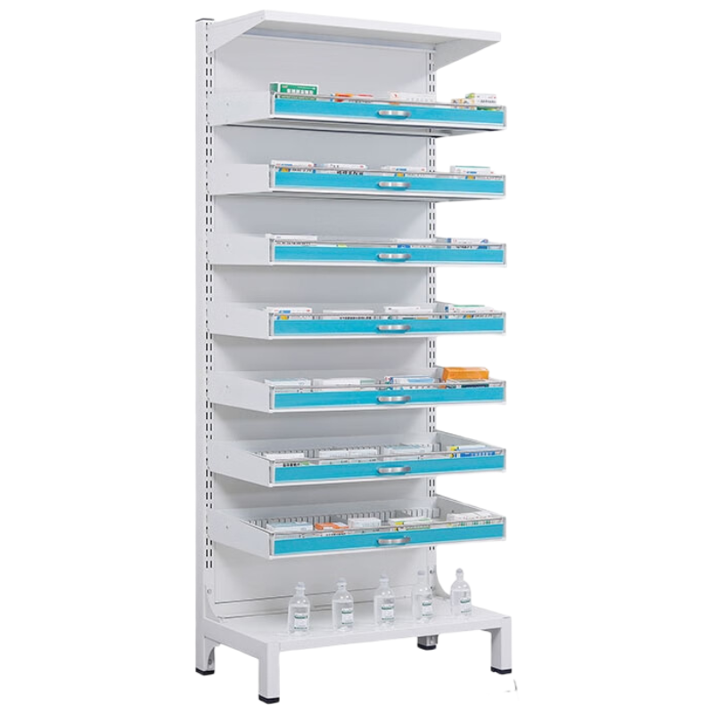 锦北药架医院开放式西药架加厚轨道式卫生室药品架 背板款单面七层