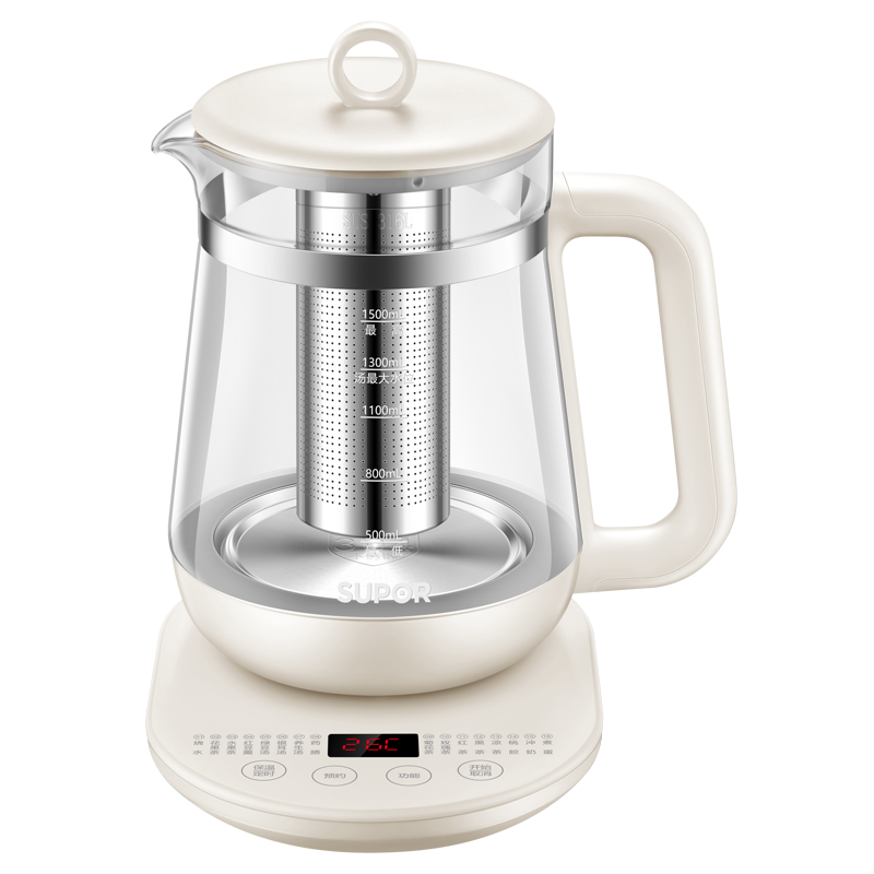 苏泊尔(SUPOR)1.5L养生壶热水壶 煮茶器煮茶壶 电水壶 保温花茶壶烧水壶 带滤网+蛋架 SW-15YJ11A