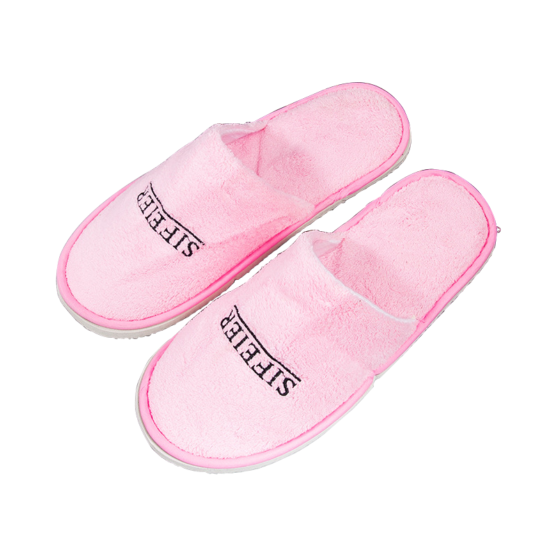 林可思 拖鞋 [绣字款]粉色珊瑚绒(内里拉毛绒) 双