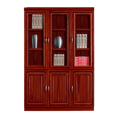 鸿业盛大FSC-811简约现代三门书柜1350L大容量环保红檀泰柚木贴皮办公室储物柜