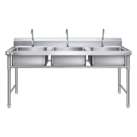 意黛斯 商用不锈钢水槽 三星水池 洗菜盆洗碗池消毒池1800*700*800+150 YDS-3XSC187 201材质