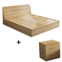 筑亮 家用床 120*200*88cm原木色+床头柜 套