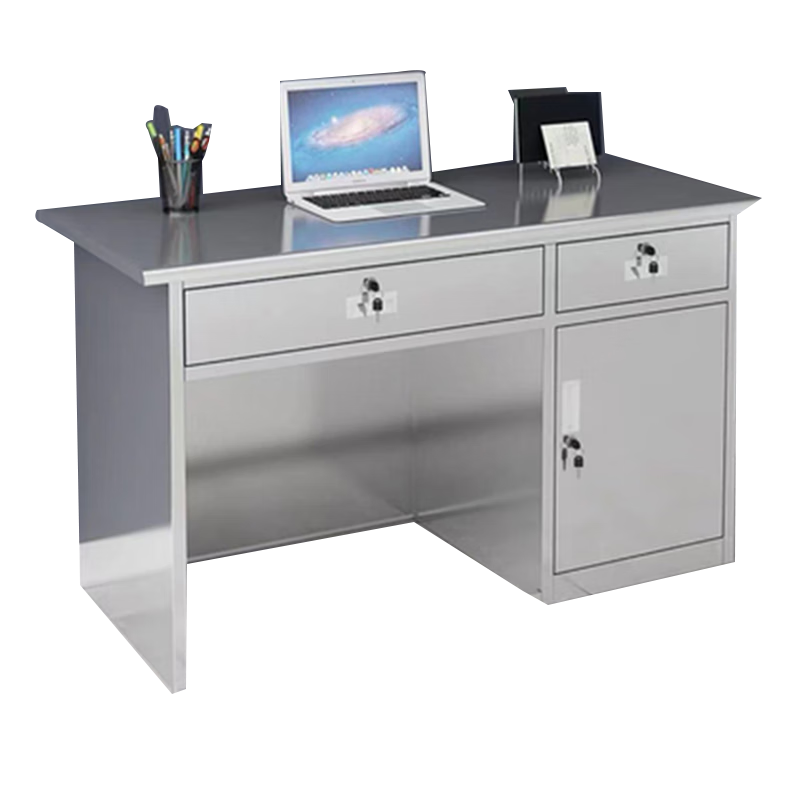 朗刚不锈钢办公桌电脑桌工作台抽屉桌 1.2米二抽一门304
