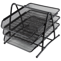 齐心 B2163 耐用铁网文件盘 三层 黑 单个装