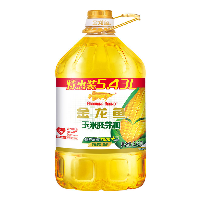 金龙鱼非转基因玉米油5.43L大桶装烘焙专用玉米胚芽油家用食用油