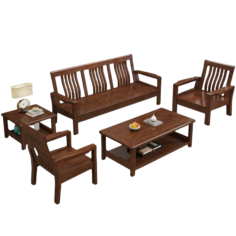 铭思达实木沙发组合1+1+3+茶几+方几套